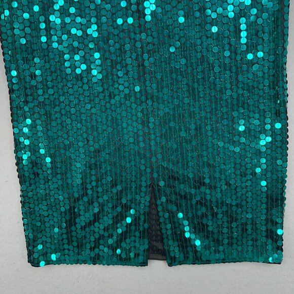 Oleg Cassini Dress Womens 6 Emerald Teal Jewel Sequin Sparkle Evening Party Glam - Picture 8 of 15